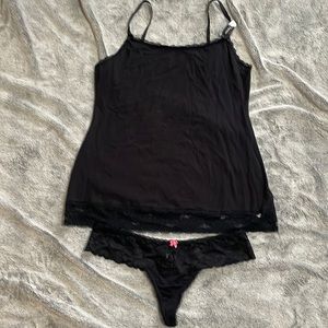 Black adore me camisole with black lace thong panties